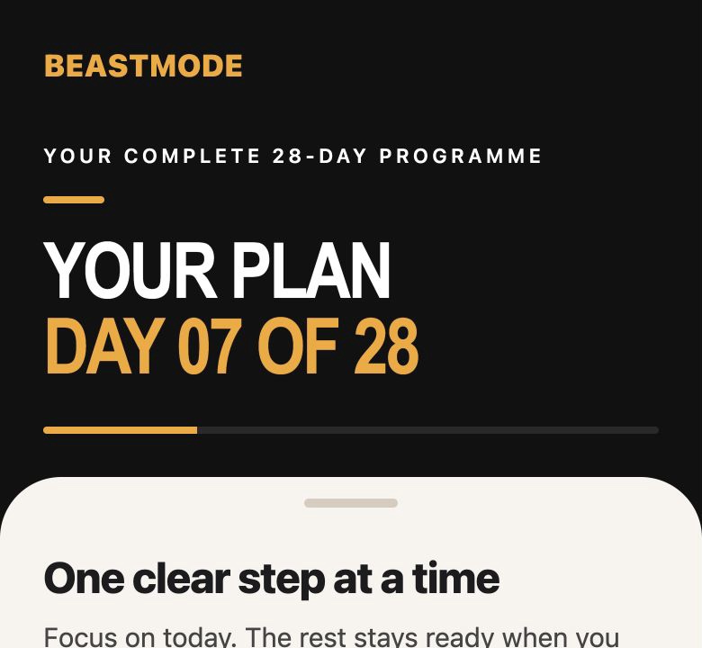 BeastMode 28-day workout plan screen
