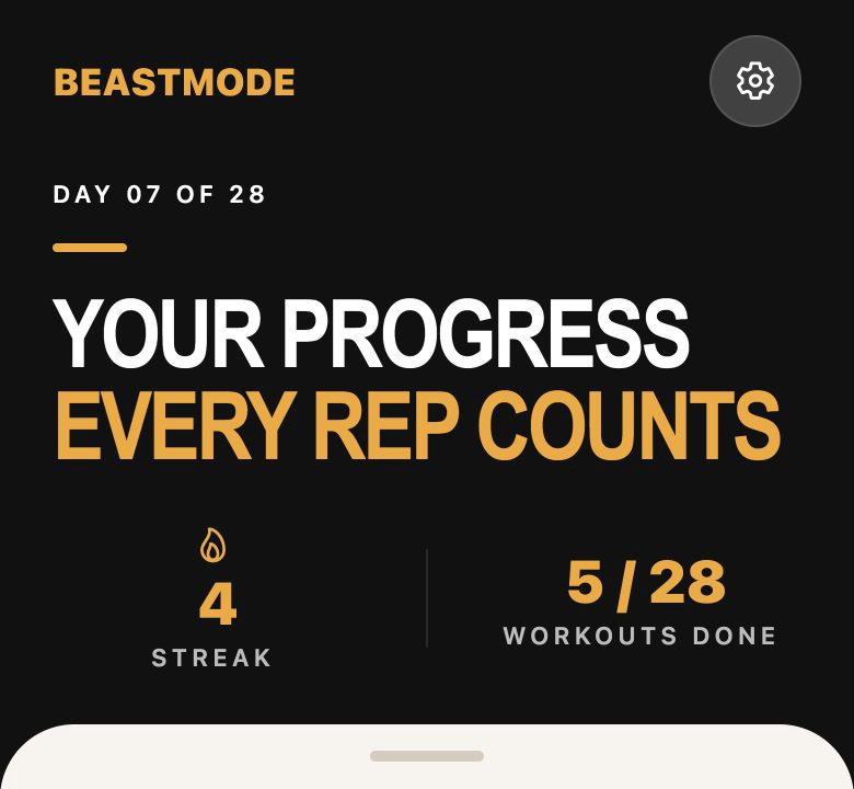 BeastMode workout progress and streak screen