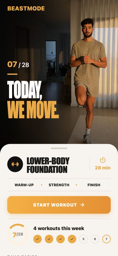 BeastMode Today screen showing the daily lower-body workout
