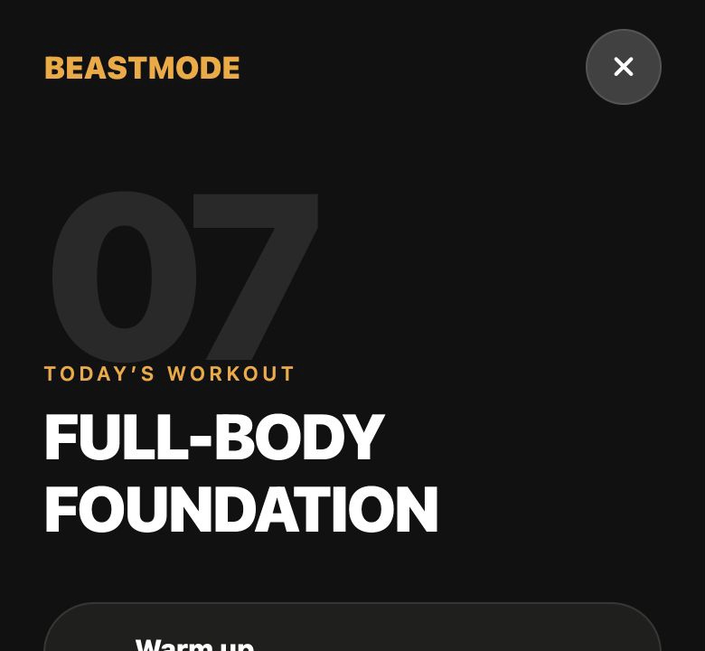 BeastMode guided full-body workout screen