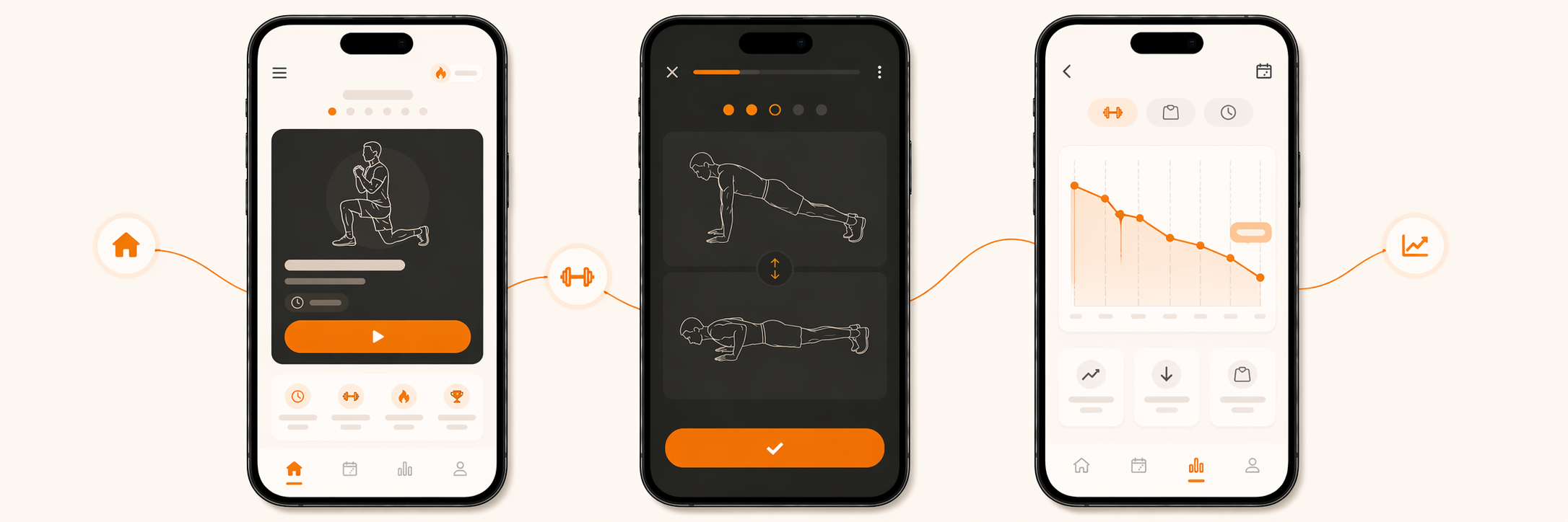 BeastMode app screens — today, workout, and progress views